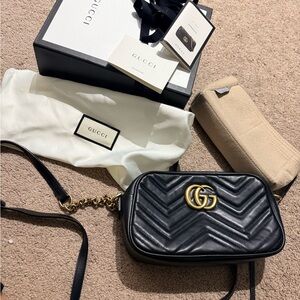 Gucci Black Marmont Crossbody Bag with Gold Hardware